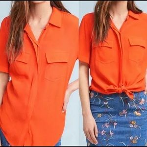 Anthropologie Porridge Bergen Red/Orange Short Sleeve Button Blouse Top Sz M